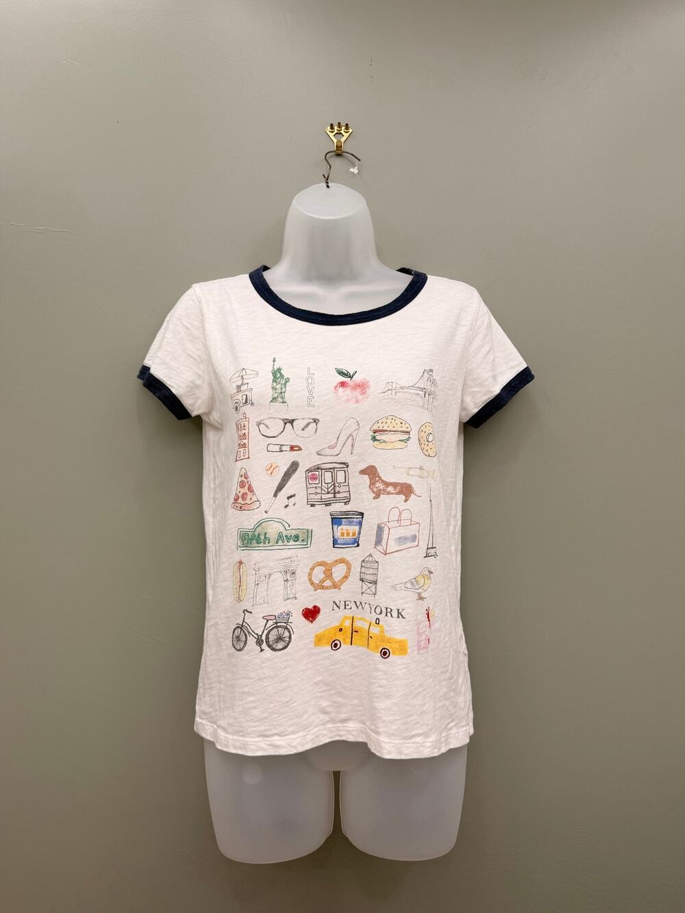 J.Crew Collector Tee S New York City Graphic Ringer T-Shirt NYC 100% Cotton